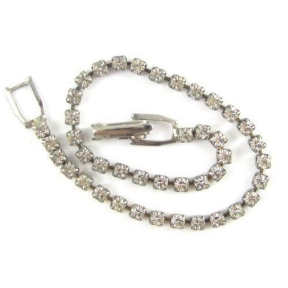 Brilliant Clear Rhinestones Silver Plated Single Strand Vintage Bracelet